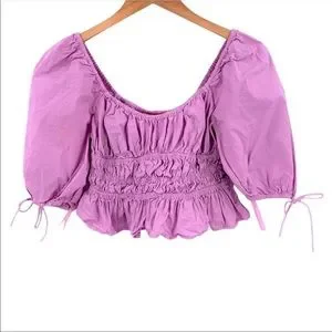 STAUD Tops Staud Faye Lilac Purple Cotton Poplin Smocked Short
